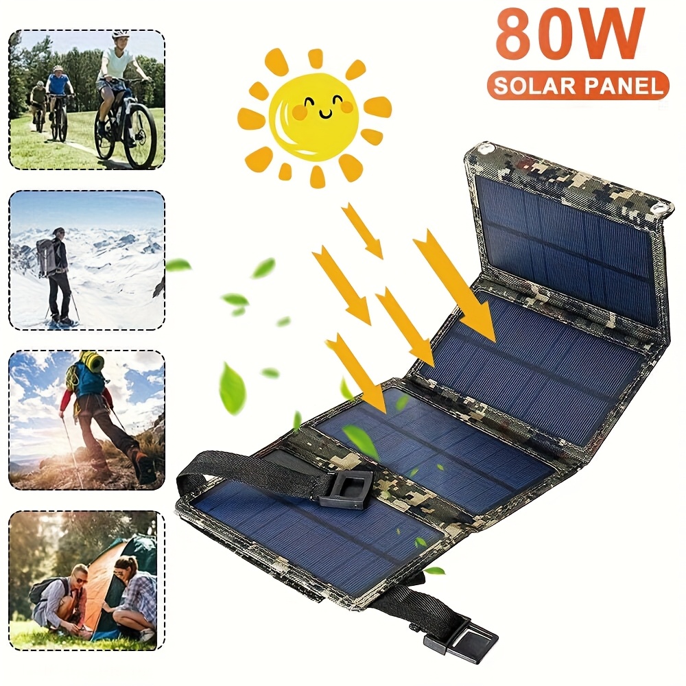 Outdoor Camping - Painel Solar Portátil Dobrável de 80W