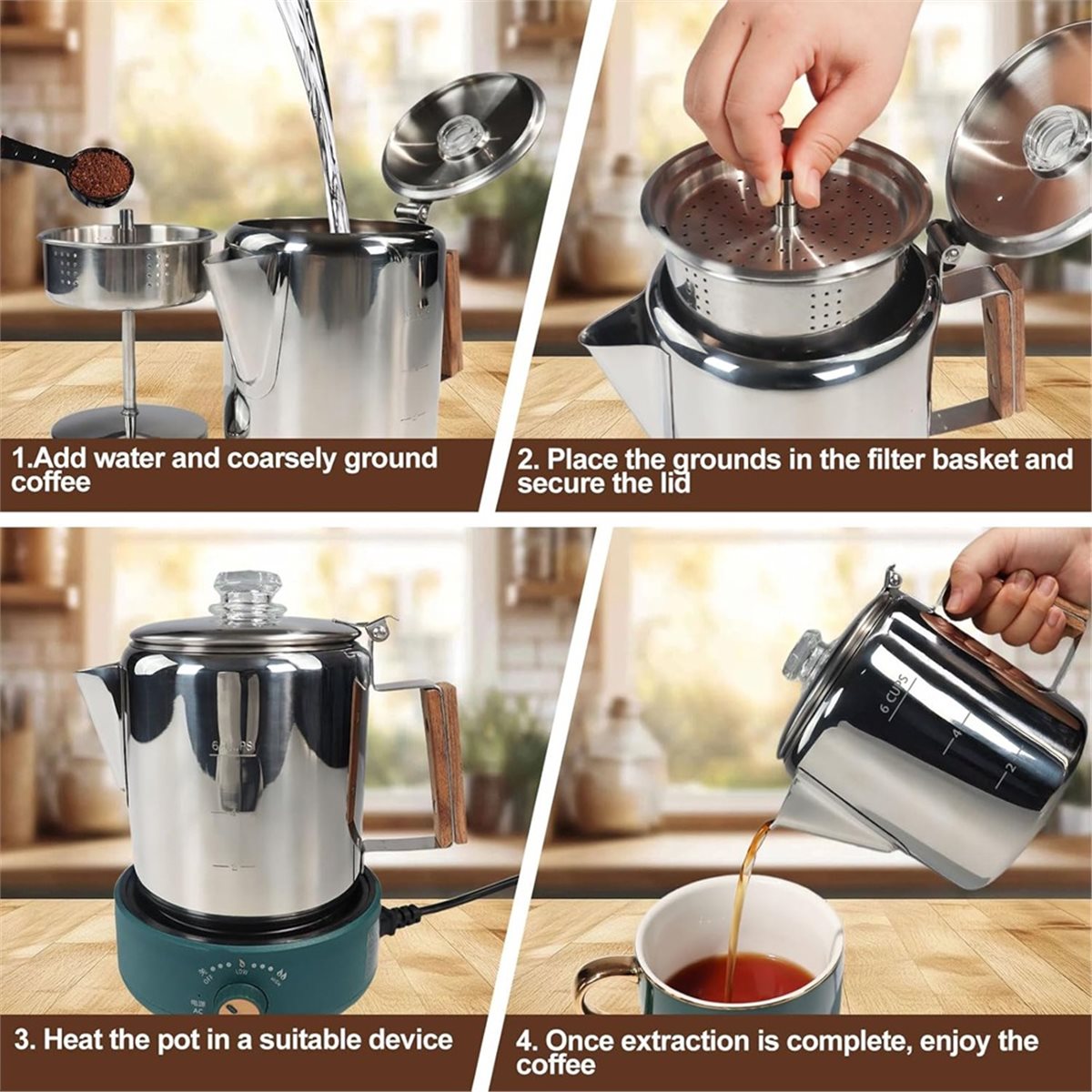 Camp Percolator Coffee - 6 xícara de café percolador 304